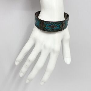 Vintage Handmade Sterling Turquoise Inlay Bracelet Native American 43‎ Grams